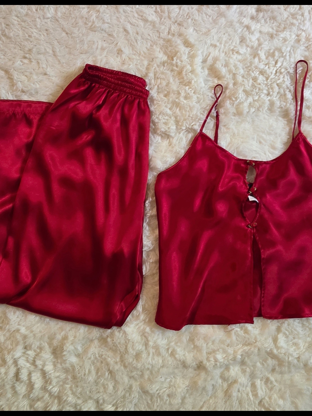 VTG Juliana Red Satin 2-Piece PJ Set Coquette Core Romantic Sleepwear Size Large